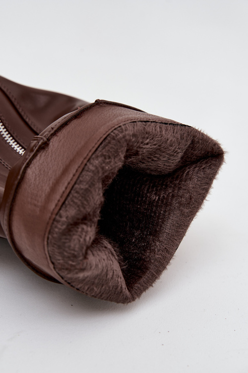 Dámské kozačky s obráceným horním lemem s přezkou a stříbrným zipem Vyhřívané hnědé Bressa