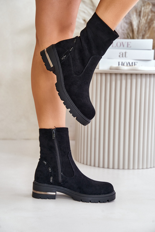 Zateplené dámské boty z eko semiše na zip černé Narilie