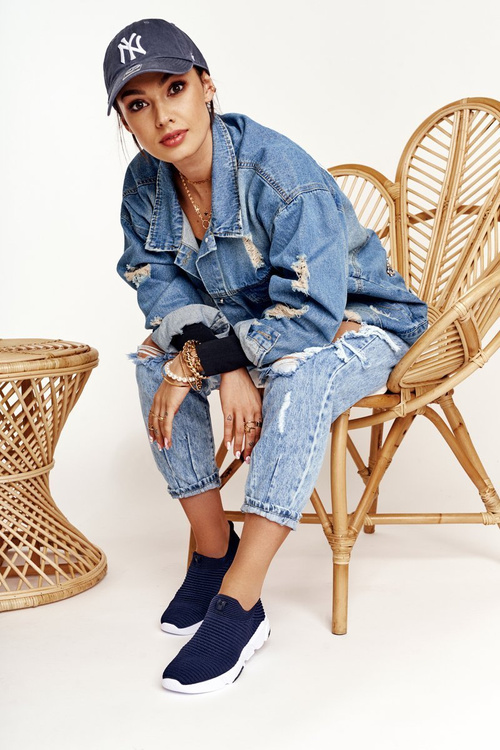 Dámske športové topánky skĺznuté veľké hviezdy DD274464 Navy Blue