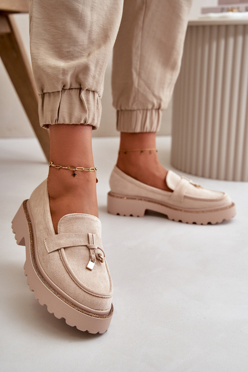 Dámské Mokasíny Eko Zamšové Se Zdobením Verindalle Světle Béžové