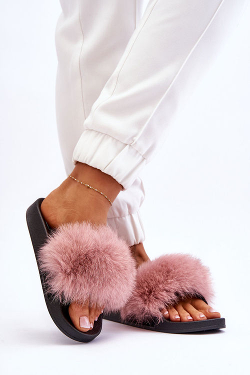 Dámské gumové pantofle s kožešinou Růžove Lucrece