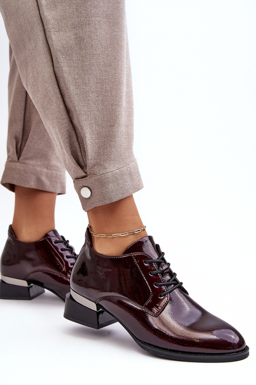 Dámské lakované šněrovací polobotky bordové Banosa