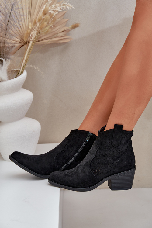 Dierované Kovbojské Čižmy Na Zips Eko Semišové S.Barski HY51-061 Čierne