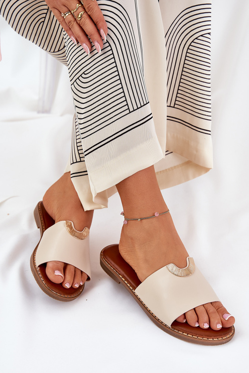 Dámské Pantofle Eko Kůže S Dekorativními Detaily Béžové Mevith