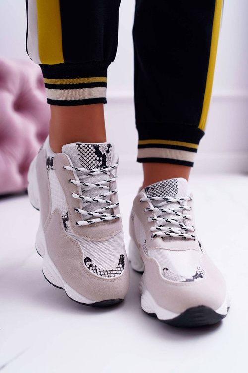 Dámská semišová Sportovní Obuv bílé vzor hadí kůže Lollipop