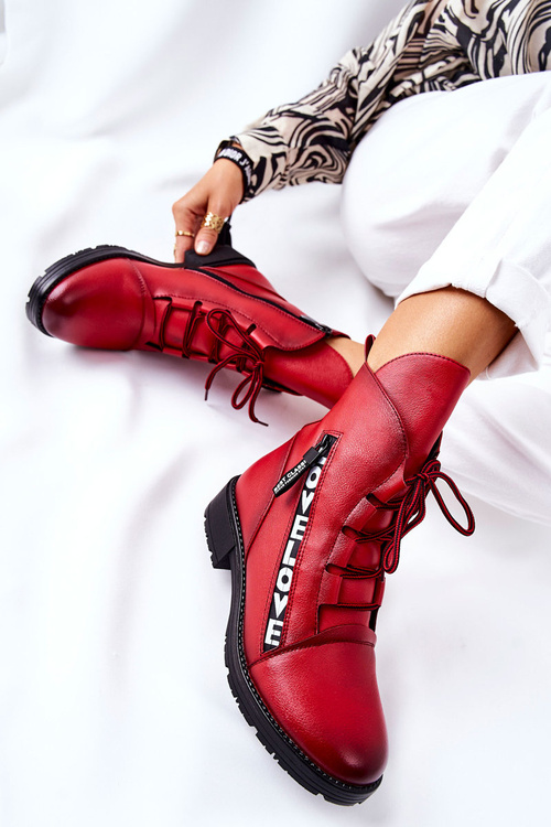 Kožené Boty S Ozdobným Zipem červené Lomissa