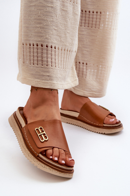 Zazoo 50101 Dámské Kožené Žabky Na Platformě Hnědé