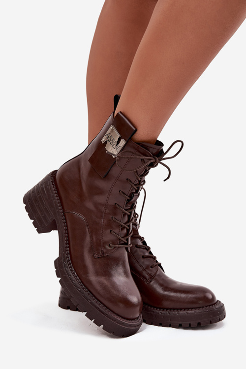 Kožené dámské workery na klocku s ozdobným detailem Artiker 57C0213 hnědé