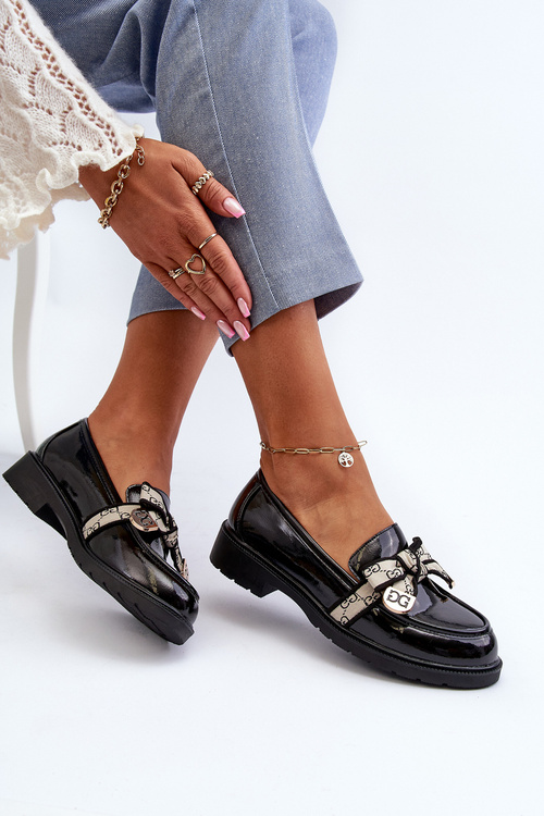 Lakované dámske poltopánky mokasíny S.Barski HY330A čierne