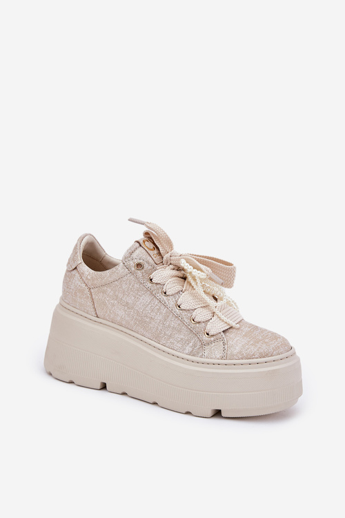 Kožené Tenisky Na Platformě CheBello 4658 Zlato