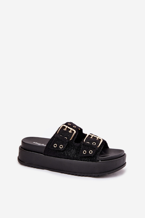 Dámské Pantofle Se Zlatými Přezkami Na Platformě Černé Virvania