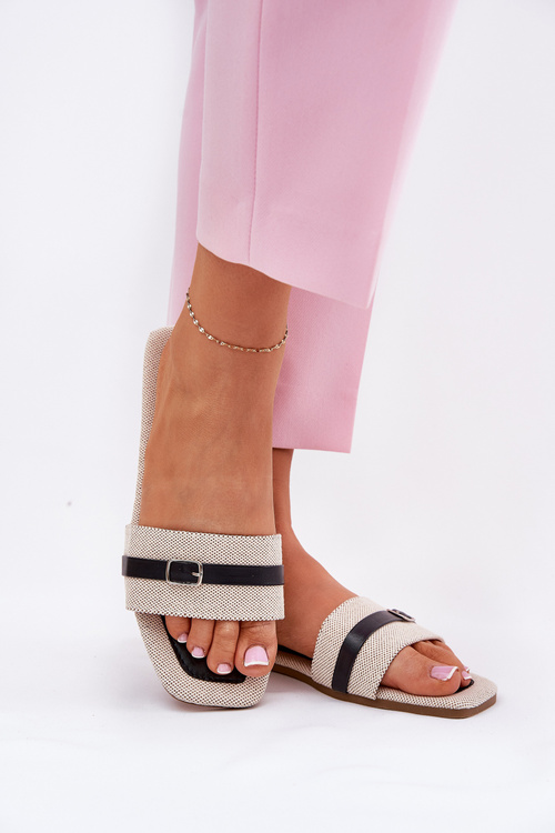 Ploché dámské sandály s páskem a přezkou béžové Zilina