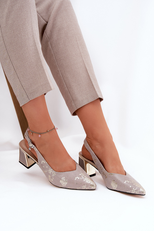 Kožené Dámské Sandály Na Podpatku Se Špičatými Špičkami Zlaté-Stříbrné Vinceza 66733