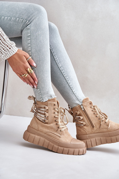 Dámske Platformové Topánky S Dekoratívnym Šnurovaním Hnedé Edidda