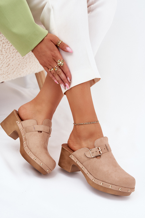 Dámske Sandále Na Opätku S Sponou Béžové Veldexina