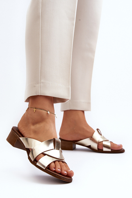 Zazoo 40236 Kožené dámske papuče na nízkom opätku zlaté