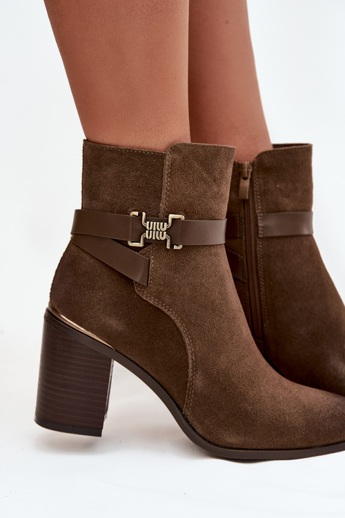 Dámske čižmy z prírodného semišu na podpätku vyhrievané Sergio Leone BT25384-S Khaki