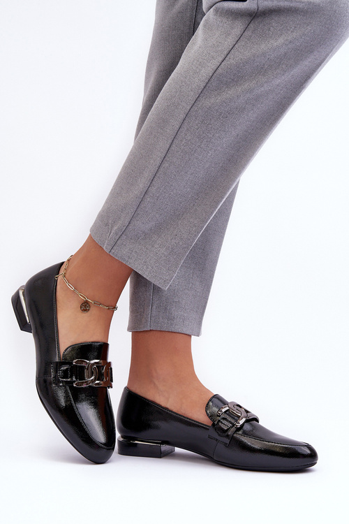 Dámske mokasíny lakované dekoráciou Black Camilena