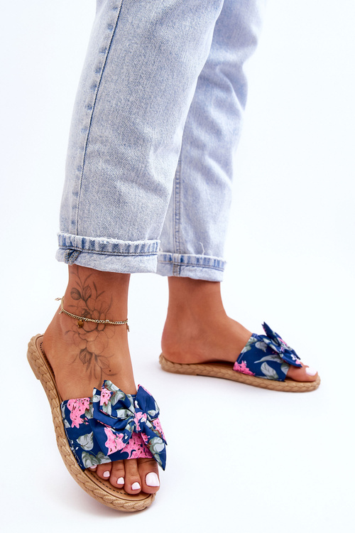Dámske flip -flops s tkaninou Blossom Navy Blue Bow
