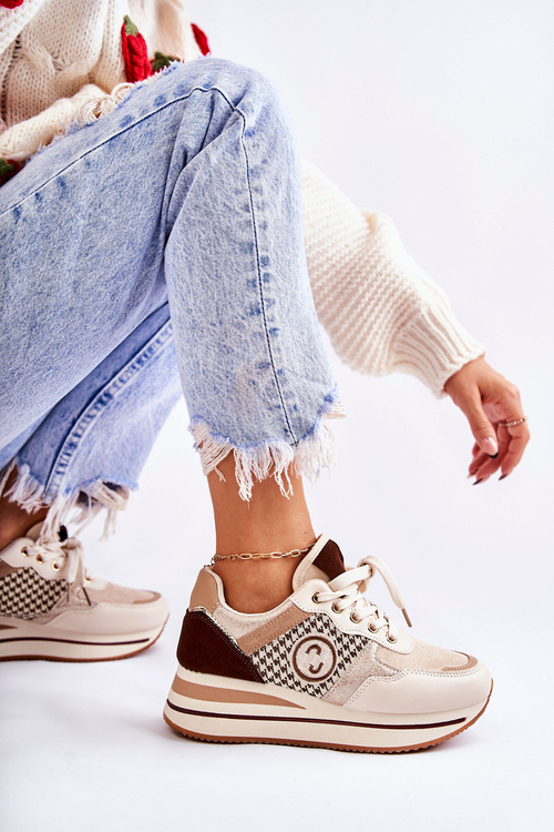 Módní dámská sportovní obuv na klínu Béžová a hnědá Aronne