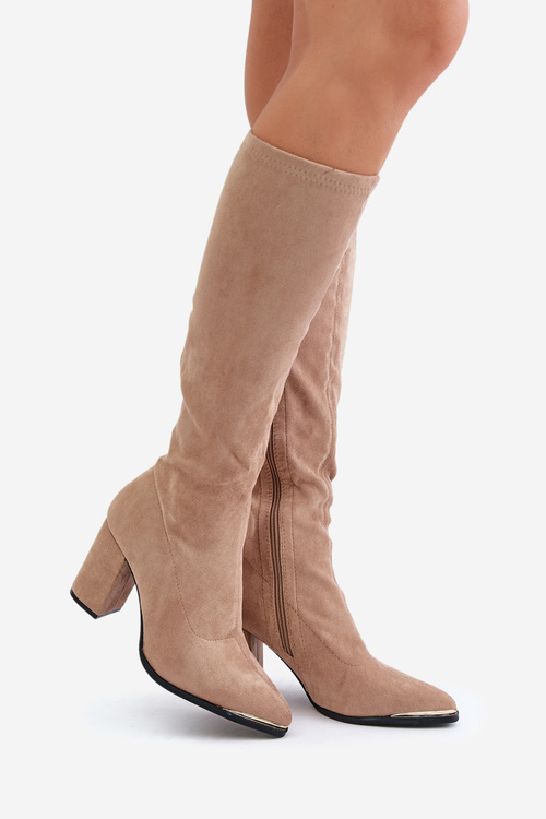 Eko Semišové Čižmy Na Blokovom Opätku Béžové Batirae