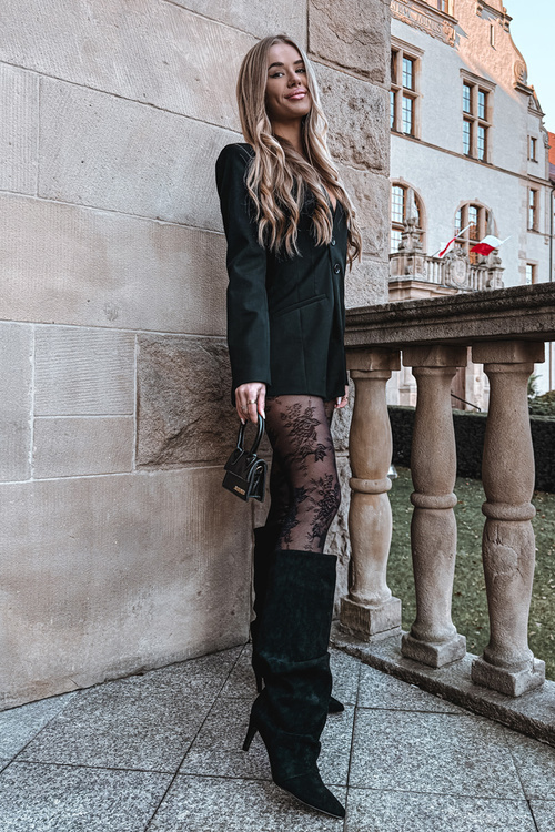 Zmačkané kozačky na jehlovém podpatku z ekzem veluru vyhřívané černé Mavella