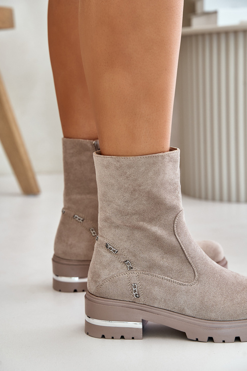 Zateplené dámske topánky z eko semišu na zips béžové Narilie
