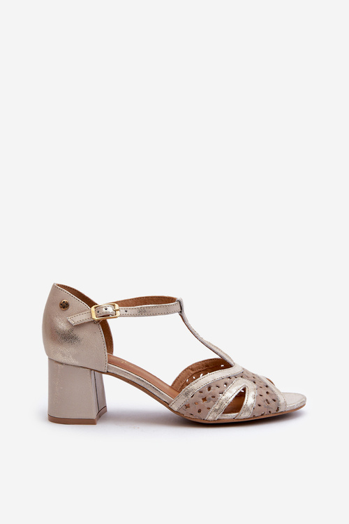 Dámské kožené sandály na podpatku Maciejka 06551-04 Beige-Zlaté