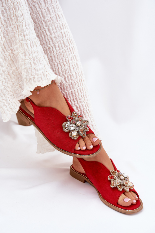 Dámské Sandály Na Plném Podpatku S Ozdobou S.Barski KV27-001 Červené
