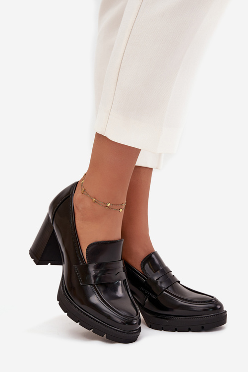 Dámske poltopánky na podpätku z eko kože Čierne Ilyssia