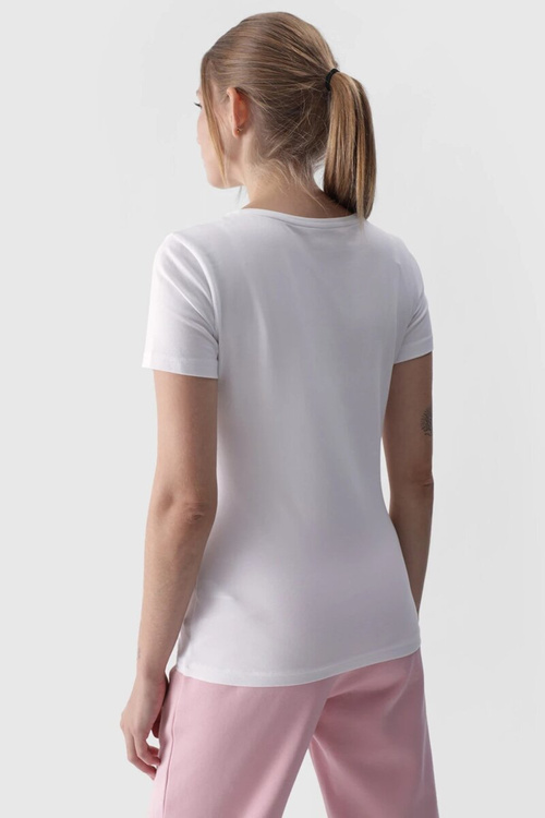 Hladké dámské tričko s logem bílé 4F 4FWMM00TTSHF1845-10S