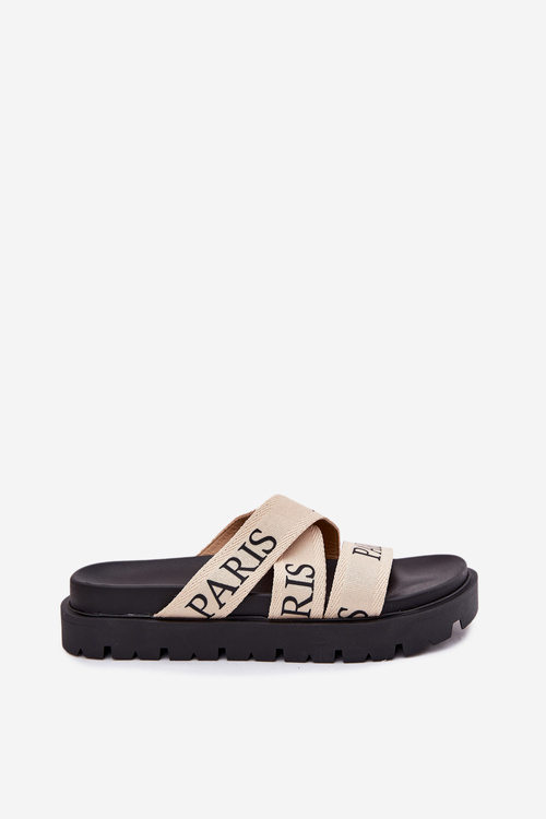 Dámské Pantofle S Textilovými Pásky Paris Na Platformě Béžové Celinea