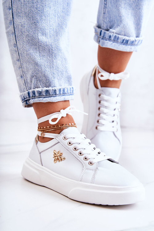 Kožené športové topánky s dekoráciou biele kalérie