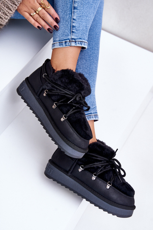Nízke Snehové Topánky Na Platforme S Kožúškom D.Franklin Čierne DFSH370011