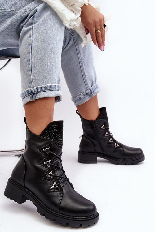 Kožené zateplené boty s džetami černé Gwen SBarski HY93-52A