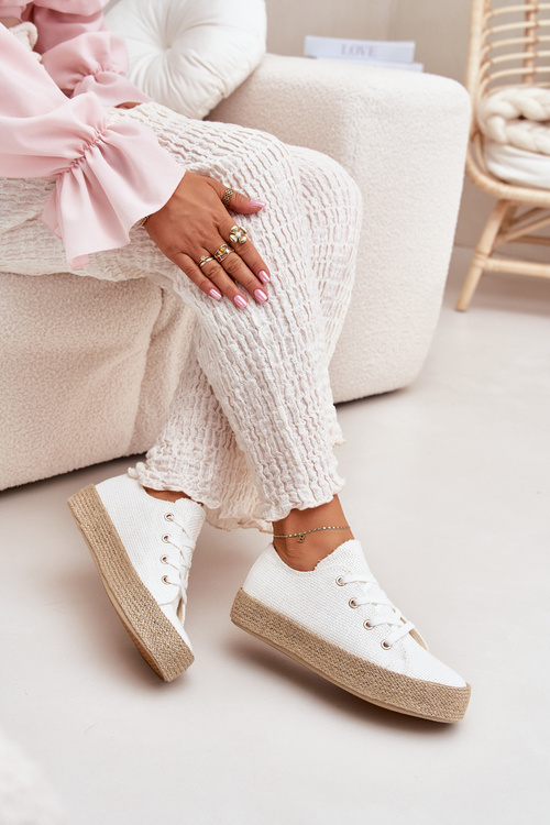 Dámske Tenisky Na Platforme S Pletením Biele Princa