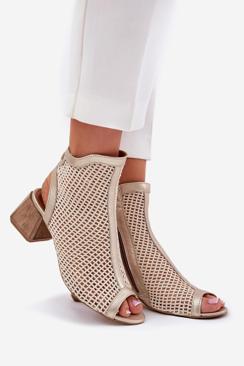 Dámské Kožené Botky Na Podpatku S Odkrytou Patou Maciejka 06899-25 Zlatohnědé