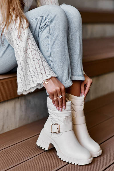 Ocieplené kožené boty s klíčem Bežová Osonia