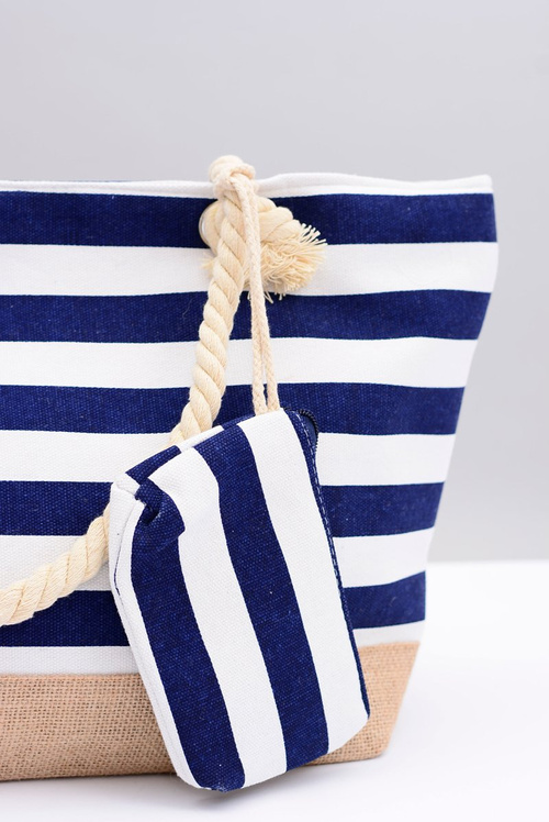 Damska Granatowa Duża Marynarska Torebka Plażowa