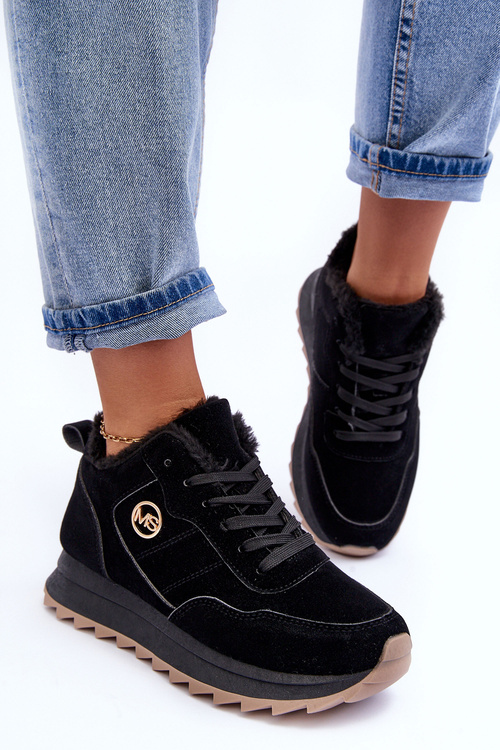 Adite Černé Ošetřené Kožené Sportovní Boty Na Platformě