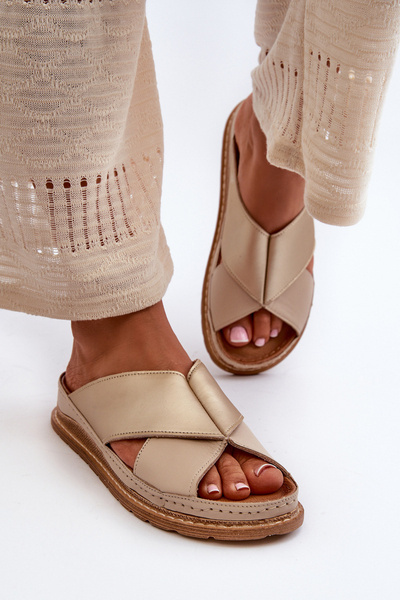 Kožené Profilované Papuče Maciejka 04986-04 Zlatobežové