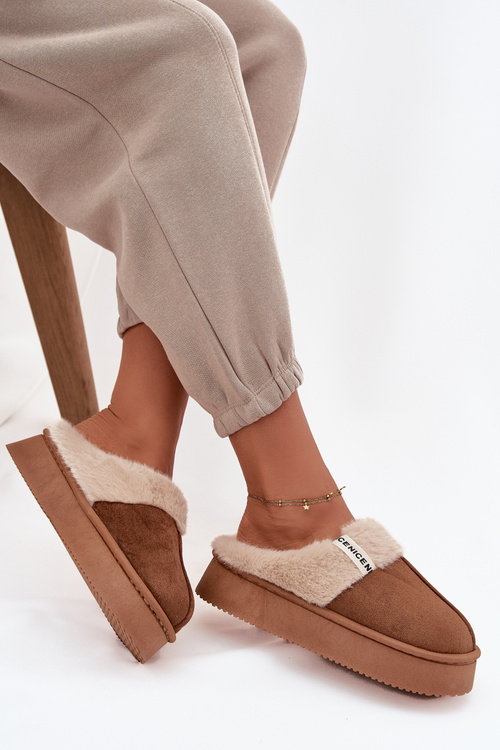 Dámské pantofle s kožíškem Hnědé Parisse