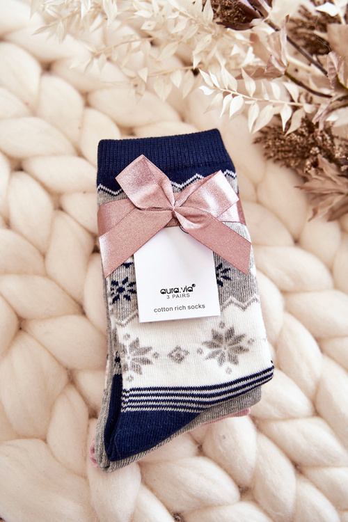 Dámske vianočné ponožky 3-Pak vianočné šedo-navaty modrá modrá