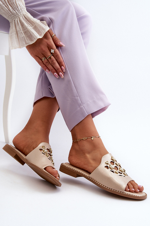 Lesklé Dámské Žabky S Ozdobami S.Barski KV27-063 Zlaté