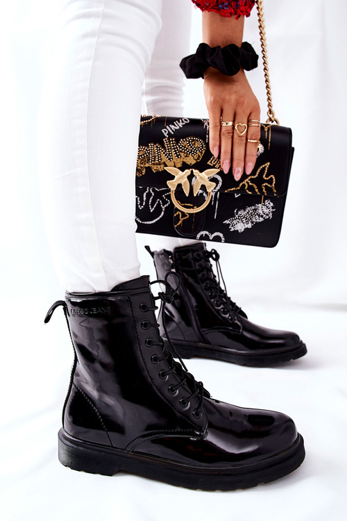 Dámske topánky krížové džínsy čierne topánky GG2R4023