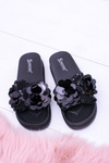 Dámske čierne flip -flops s kvetinovým vzorom Muah