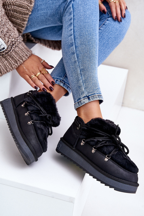 Nízke Snehové Topánky Na Platforme S Kožúškom D.Franklin Čierne DFSH370011