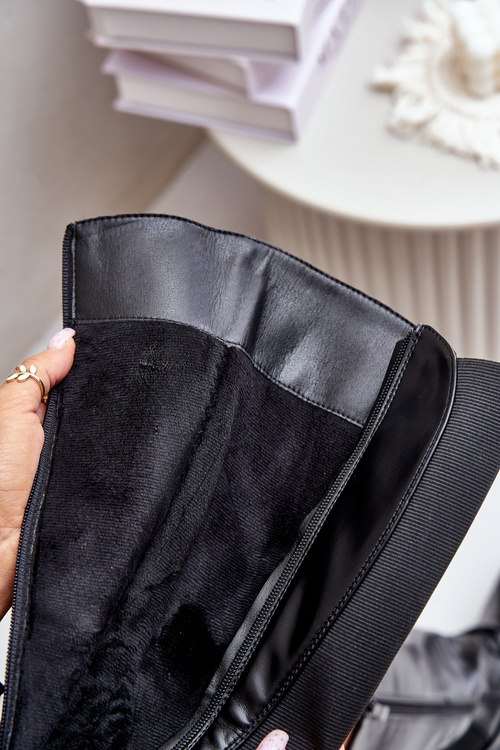 Zateplené Čizmy Po Koleno S Prackou A Zipsom Čierne Seavella