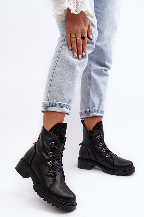 Kožené zateplené boty s džetami černé Gwen SBarski HY93-52A