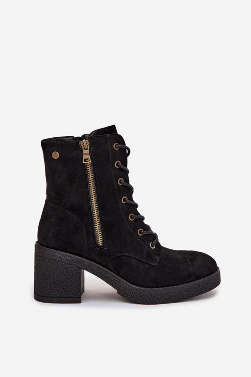 Izolované dámske členkové topánky s šnúrkami a zipsami Čierne Paressa